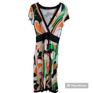 Sharon Max Women XL Maxi Dress Colorful Abstract Hippy Boho Groovy Colorful